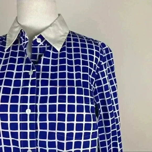 Tommy Hilfiger top size L Blue white window pane - Picture 2 of 10